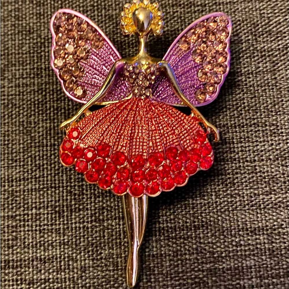 Red and Purple Enamel Fairy Brooch